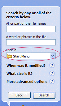View of Search Menu